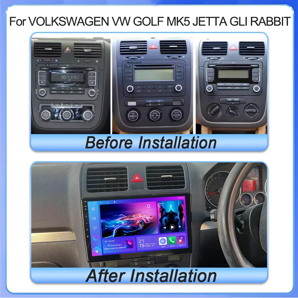Android 16 For Volkswagen VW Golf Mk5 Jetta Gli Rabbit 2003-2010 CarPlay 3D Real-time Dynamic Multimedia Video Player WIFI 5G