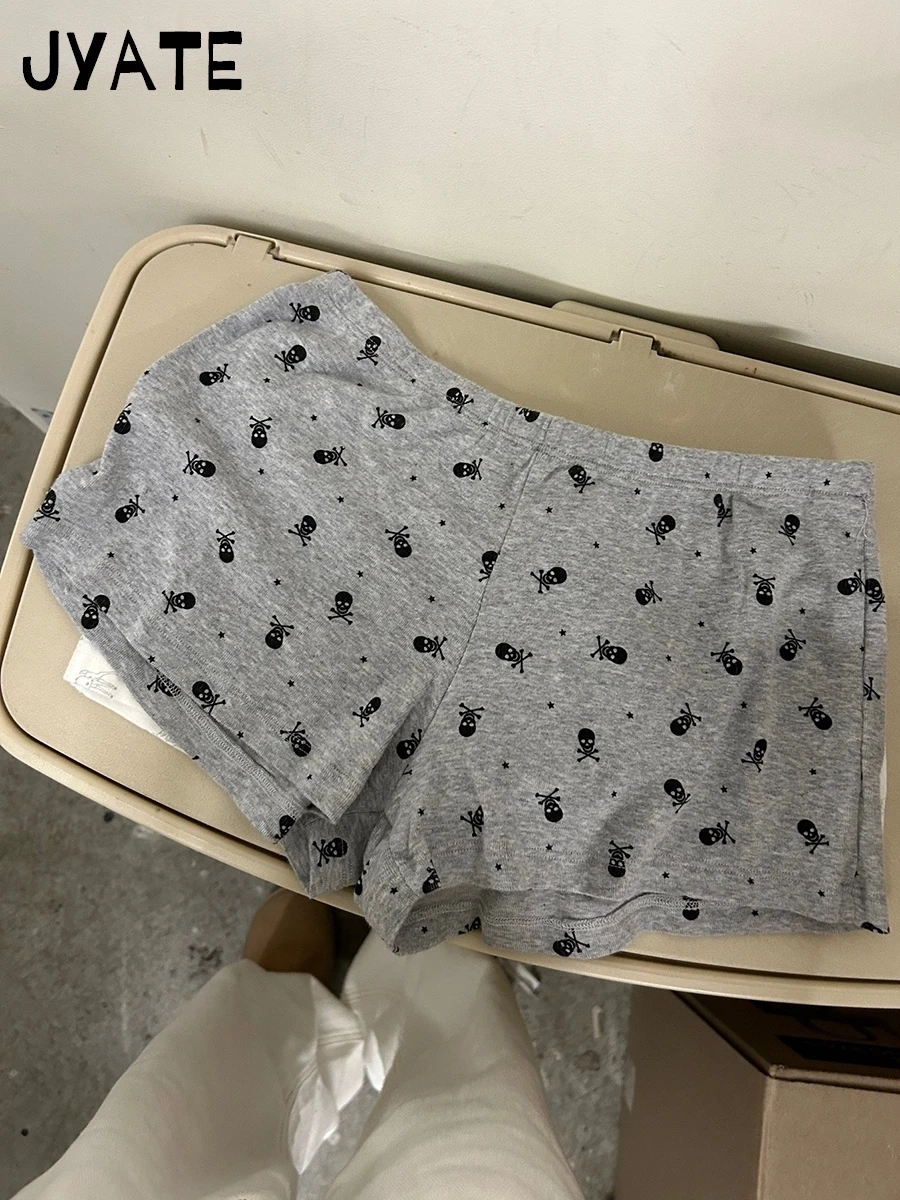 Retro Skull Print Cotton Short Pants Women New Casual Streetwear Elastic High Waist Pajama Shorts Vintage Preppy Sweatshorts Y2K