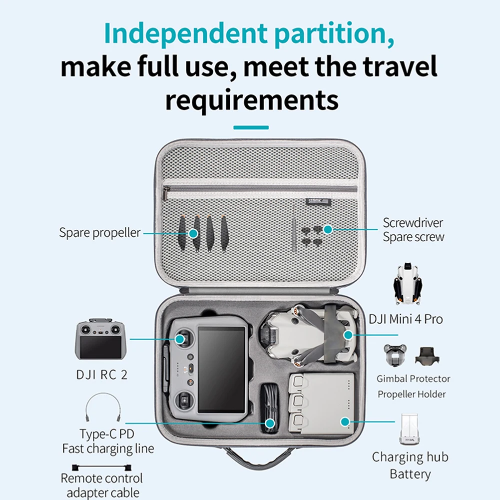 Mala anti-colisão, prova de riscos, bolsa de viagem portátil, compatível com DJI Mini 4 Pro, Drone Acessórios