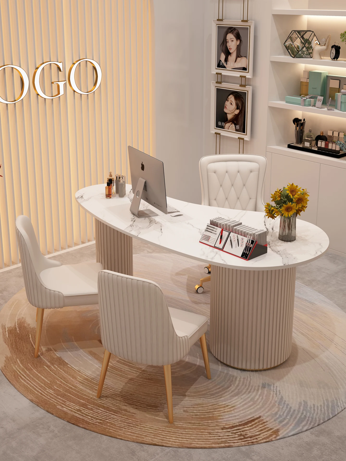 &Modern Luxury Simple Design Medical Beauty Consulting Desk Iron Material for Modern Office Use & Salon Face-to-Face Diagnostics