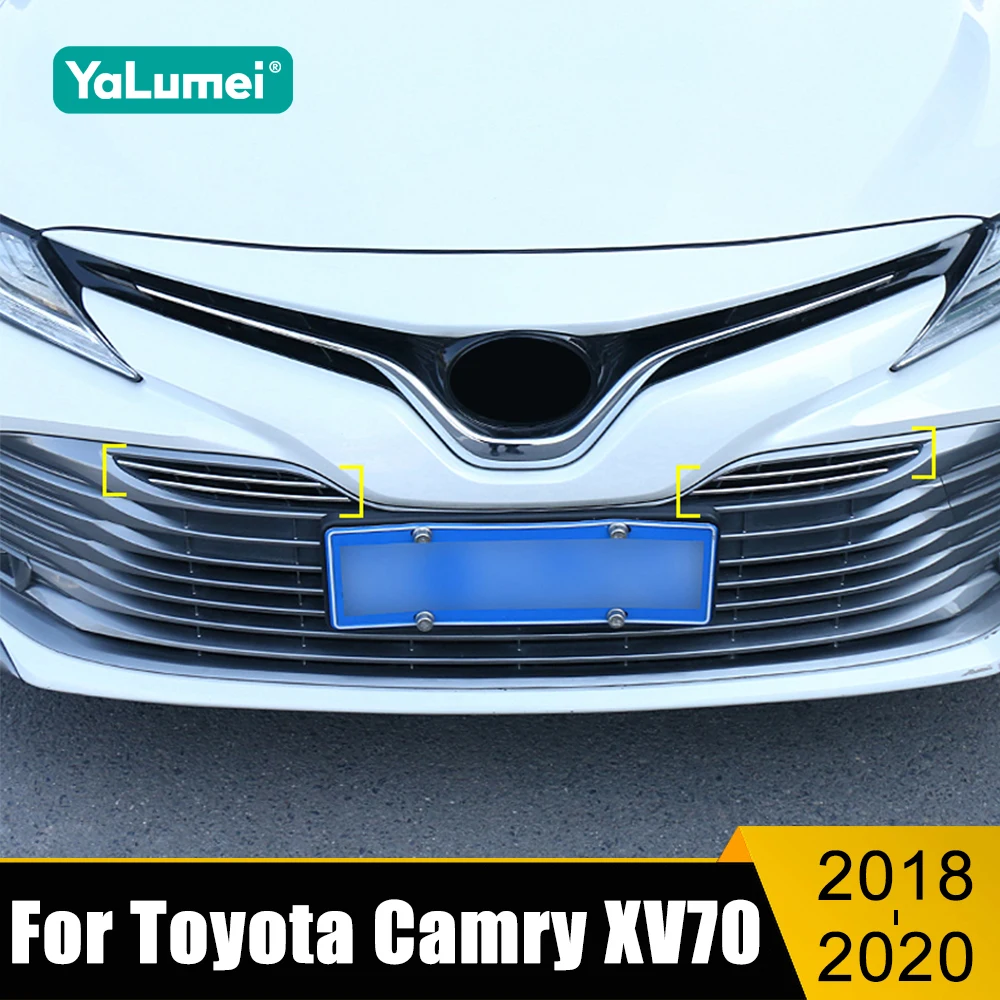 

4Pcs Car Stainless Steel Front Grill Decoration Strips Cover Trim For Toyota Camry XV70 2018 2019 2020 LE XLE Hybrid Accessories