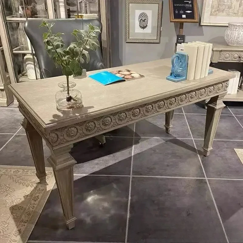 solid wood carving old computer desk retro old writing desk