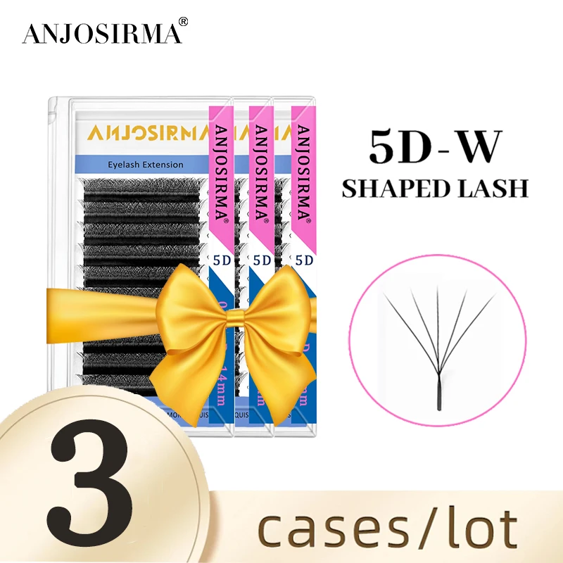 

ANJOSIRMA 5D W Shape Eyelashes Extension Mega Volume Premade Fans Eyelashes Super Soft Full Dense Eyelashes 3 case/lot