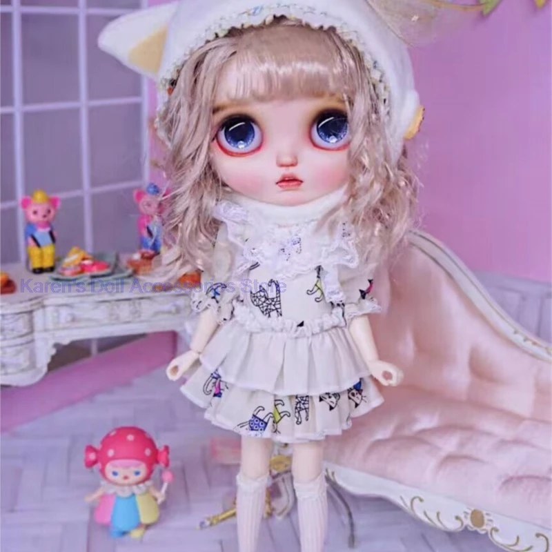 

2 шт. 2026 новый дизайн каваи шапка с кошачьими ушками + маленькая юбка для Blythe/landoudou (подходит для Lulu,ymy24,Ob22,24,26,zone, Jenny)