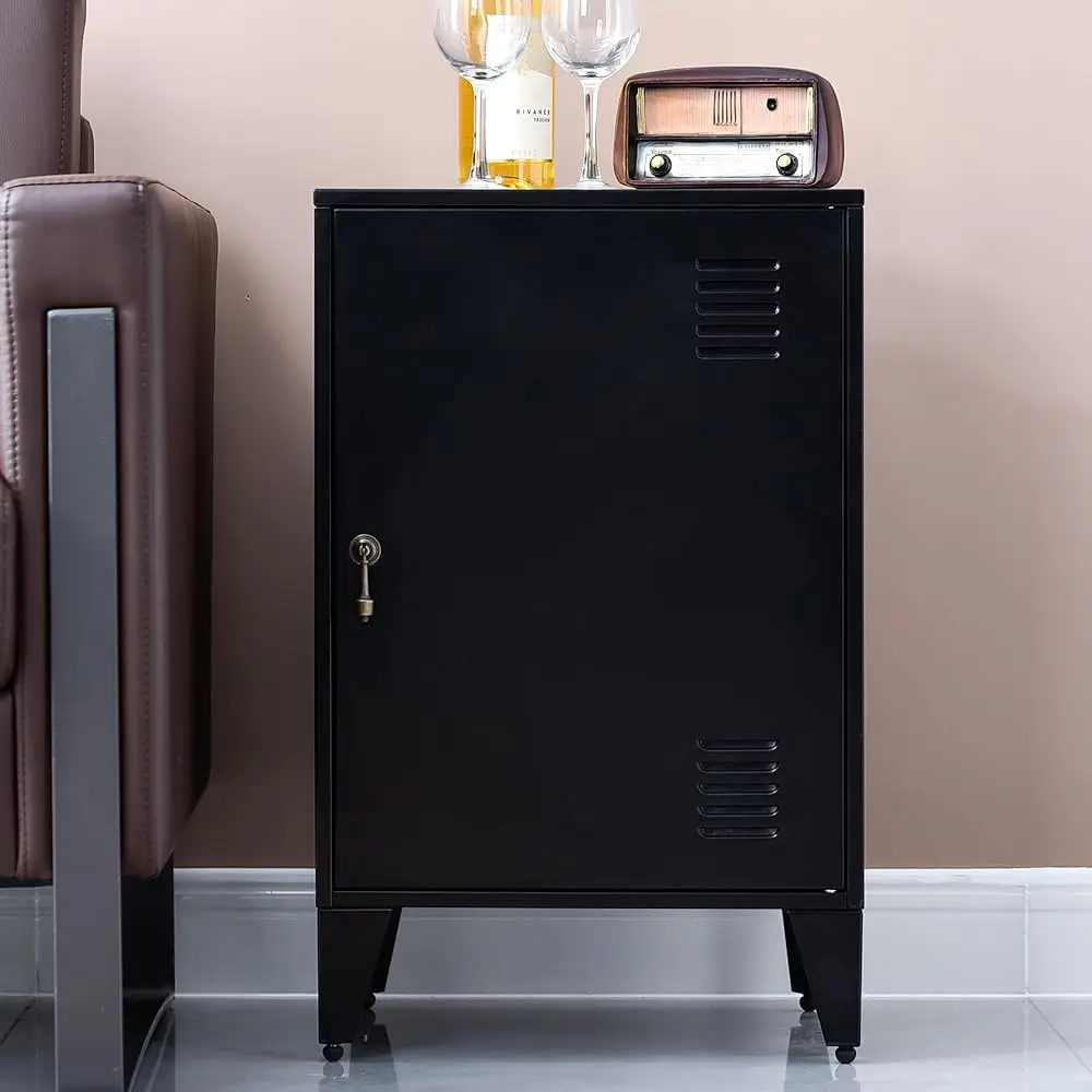 

Bla Metal Nightstand For Bedroom, Night Stands With One Door And Adjustable Shelf, 25” H Tall Side Table Square With Storage