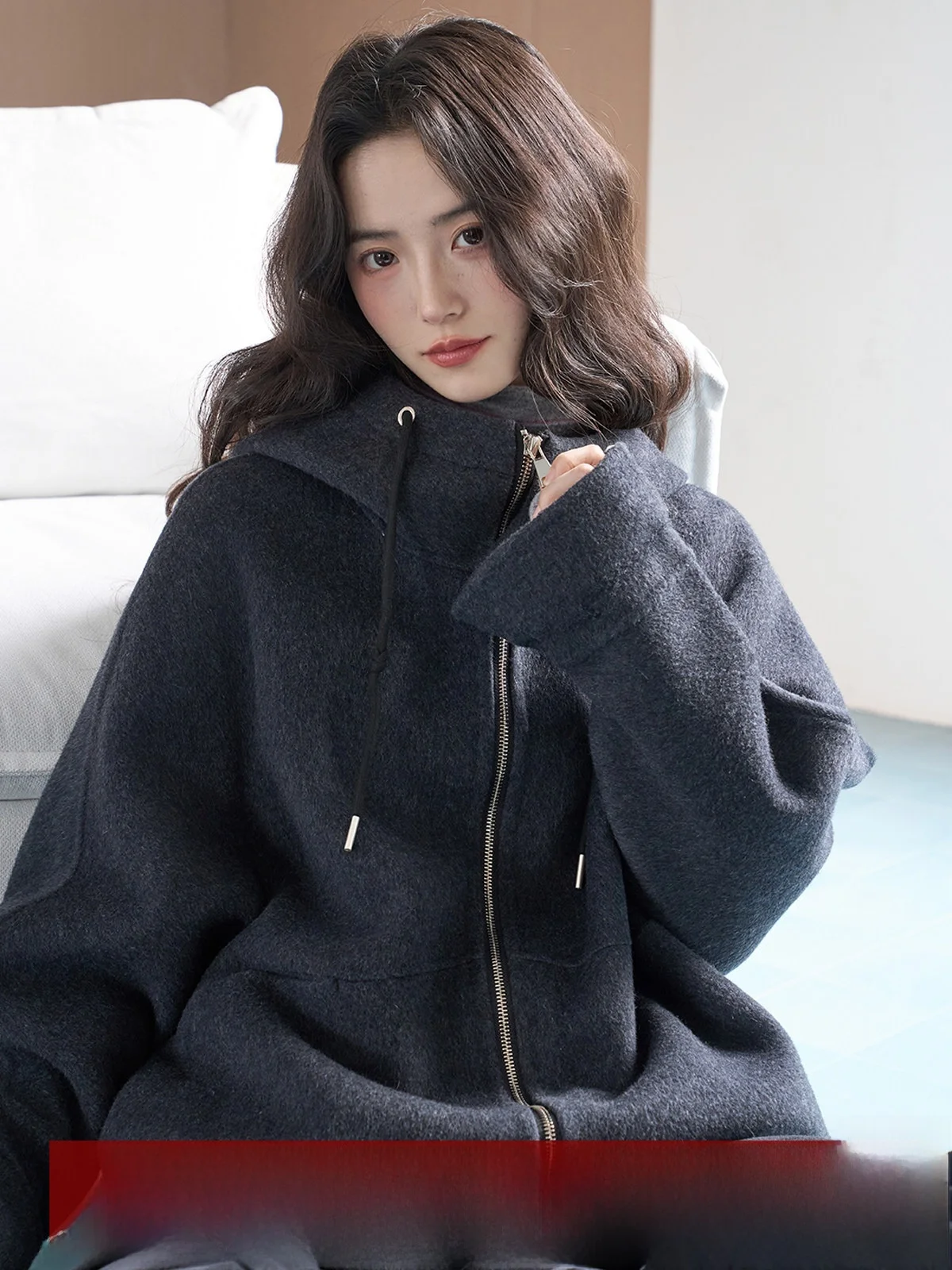 

MoZa Double-Faced Camere ort Coat Women's Winter Warm Woolen Jaet Zipper Design Korean Sle Commute Faion