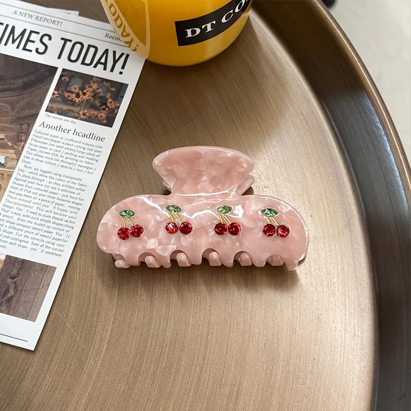 قطعة واحدة من مشبك شعر سمك القرش الكرز من الأسيتات الفرنسية للنساء، تتميز بأحجار الراين اللطيفة وتصميم كبير، مثالي لإكسسوارات الشعر #3