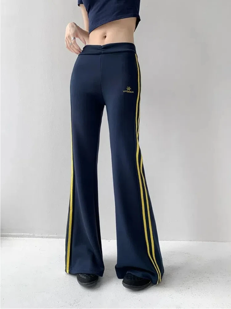 [YOZOU] Woman Trousers Sweatpants Korean Girl Low Waist Striped Slacks Training Flare Pants Coquette Y2k Black Blue White