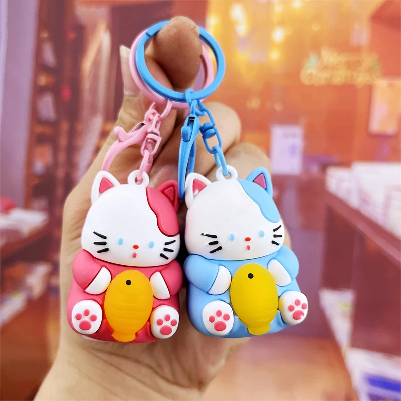 Cartoon Cute Creative Luminous Cat Keychain Pendant Trendy Personalised Fortune Cat Car Key Chain Backpack Decoration Small Gift