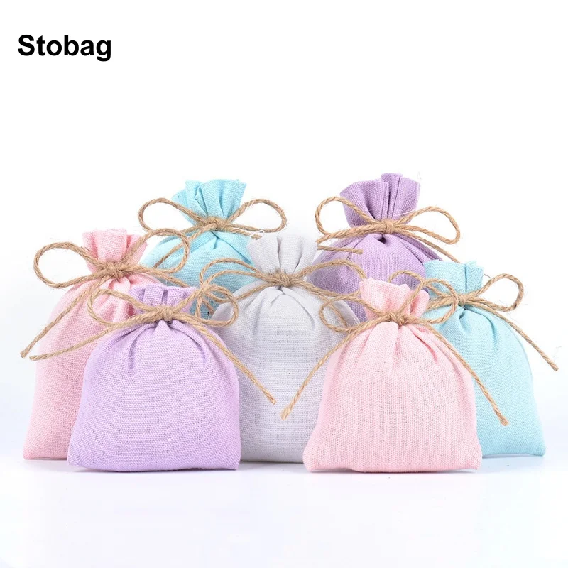

StoBag, 50 шт., оптовая продажа, маленькая Льняная сумка на шнурке, подарочная упаковка для ювелирных изделий, упаковка для хранения, карманные бриллиантовые сувениры