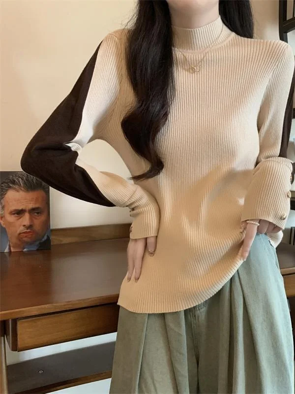 

Color Blo Long Sve Вязаный свитер Base irt f Женская модная внутренняя одежда с высоким воротником в Корейском стиле Sle Commute Sle