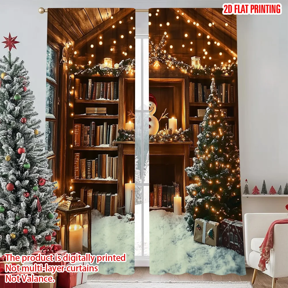 

2pcs 2D flat printing Merry Christmas Popular Curtain Christmas bookcase Versatile Fabric Without Electricity Versatile Perfect