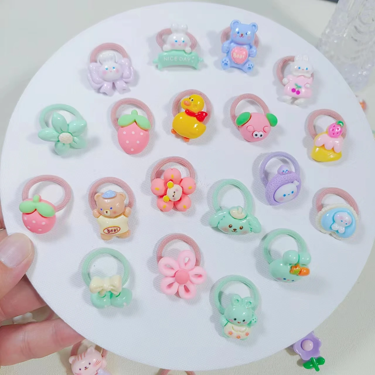 【10 Piece Set】 Children's Hair Accessories Small Size Resin Plastic Sweet And Cute Girl's Hair Ring High Elastic Rubber Band