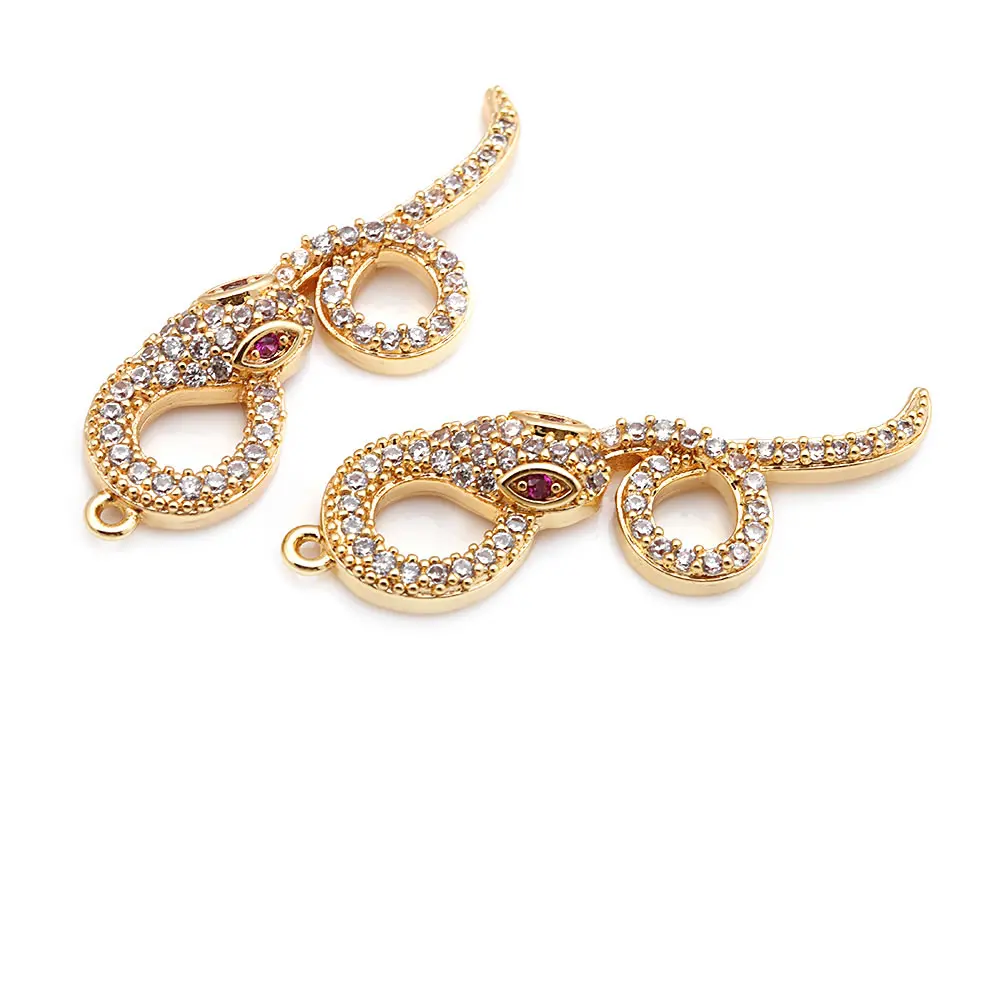 18K Gold Color Brass and Zircon Snake Charms Pendants High Quality Diy Jewelry Making Necklace Earrings Accessories for Women