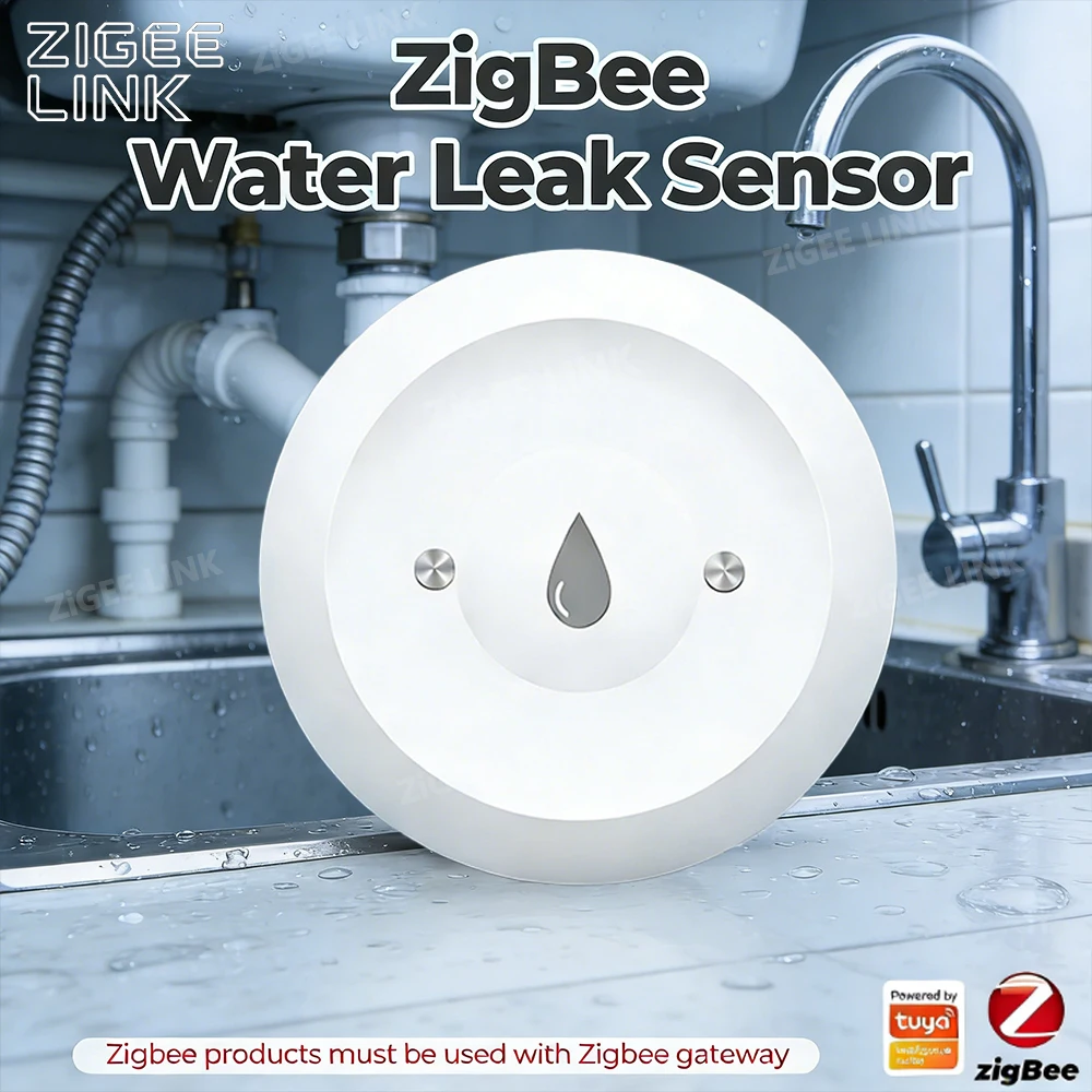 

Датчик протечки воды Smart Home Zigbee3.0 Tuya, сигнализация об утечке, мониторинг утечек воды, управление через Smart Life, совместимость с Alexa