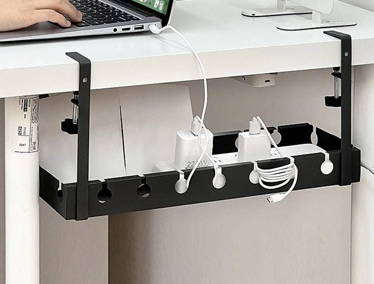 Under‑Desk Cable Management Basket, No Drilling Steel Wire Organizer Holder Fixed / Expandable for Power Strip