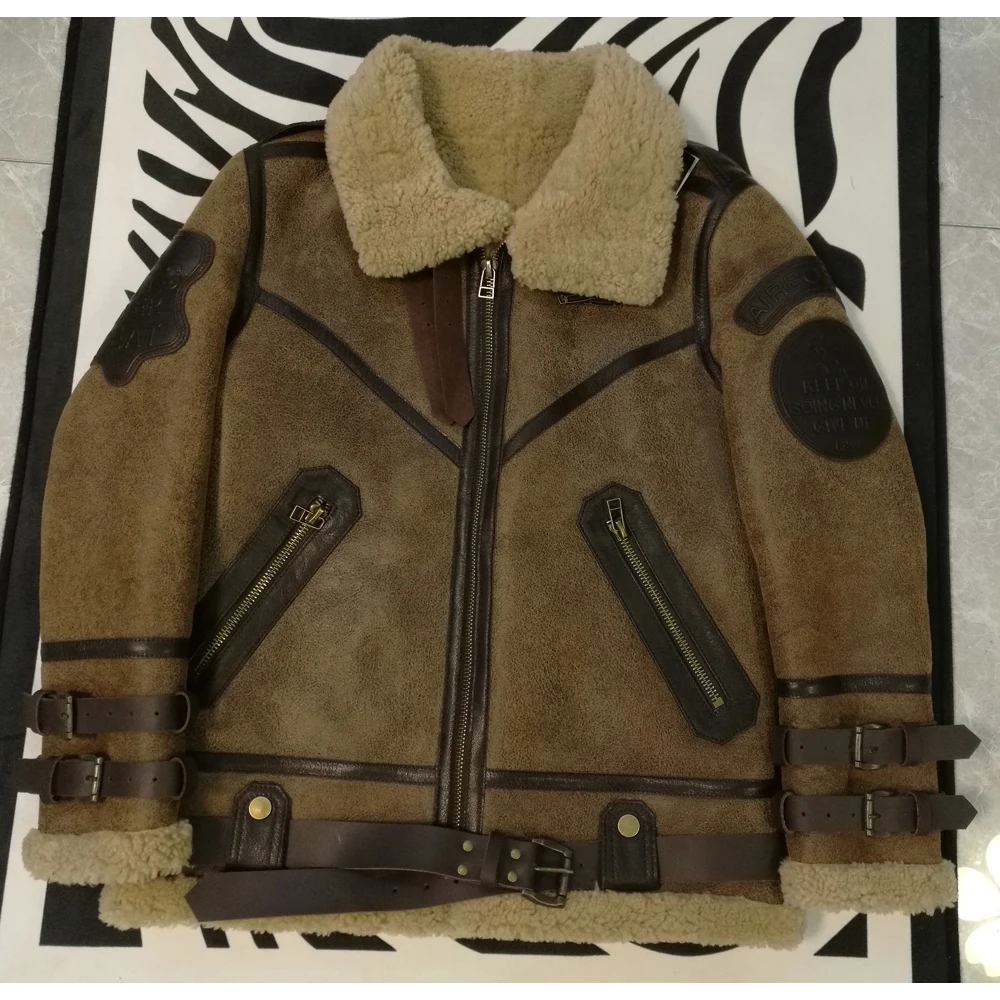 Fashion 100% Quality Real Sheepskin Fur Men Coat Genuine Full Pelt Sheep Shearling Male Winter Jacket Brown Men Fur Outwear