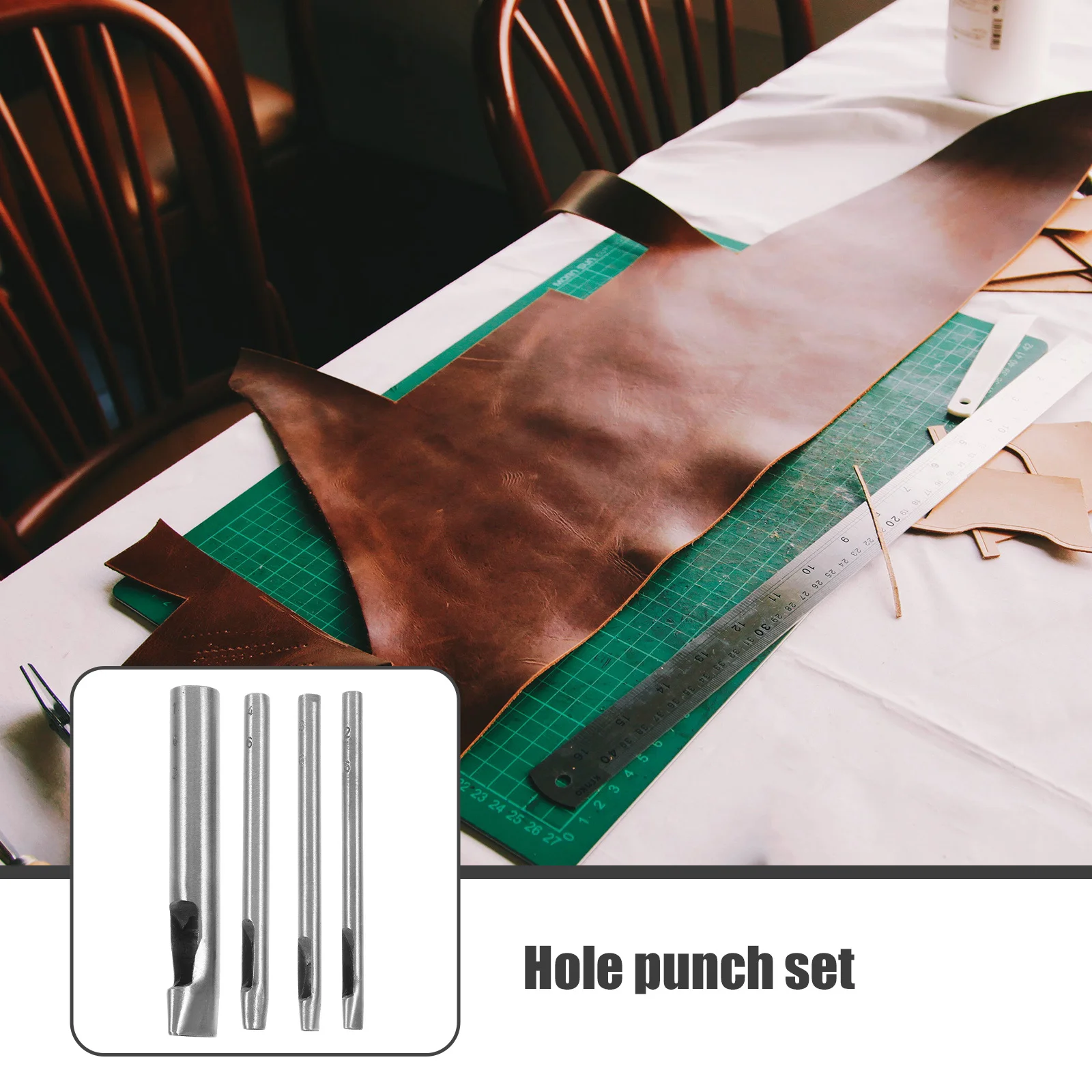 

4Pcs Hole Punch Set Stainless Steel Watch Band Puncher Hollow Punching Tool for Multi-Layer Fabric Craft Projects