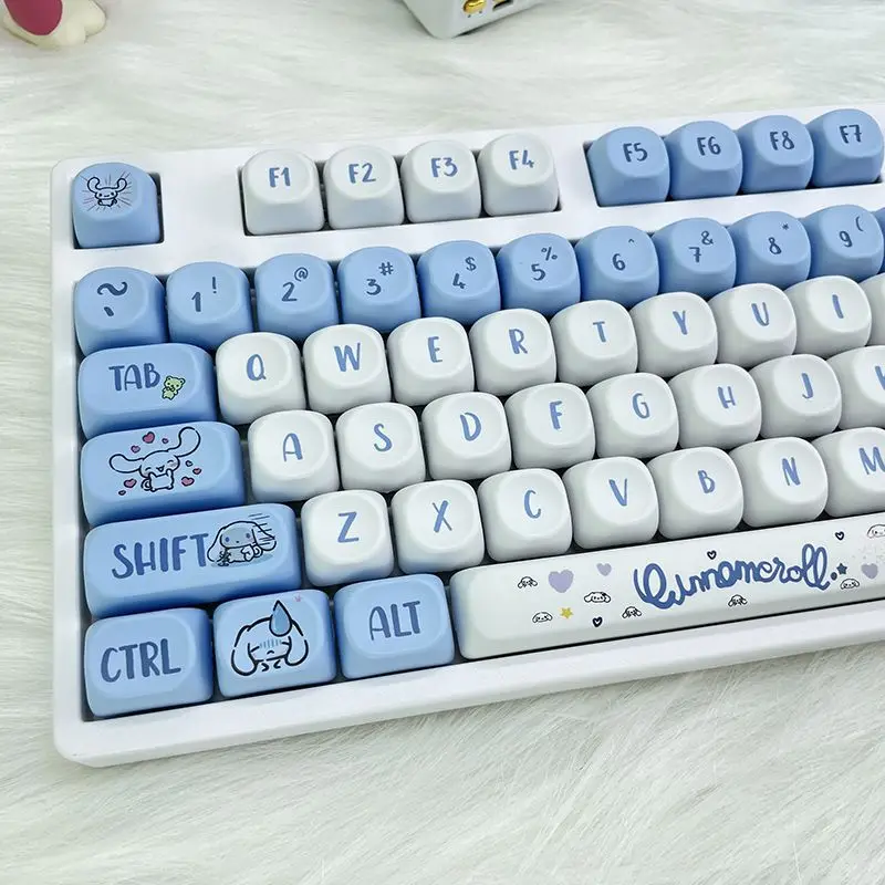 Kawaii sanriou cinnamoroll 130 keycap conjunto moa altura criatividade personalizada resistência ao desgaste material pbt anime periféricos presente