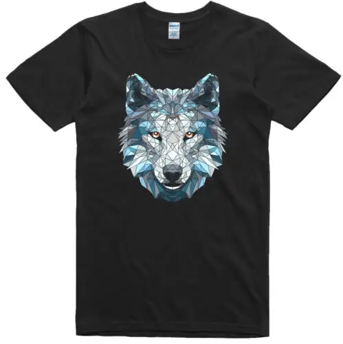 Wolf Mens T Shirt Polygonal Style Colorful Print Regular Fit 100% Cotton Tee