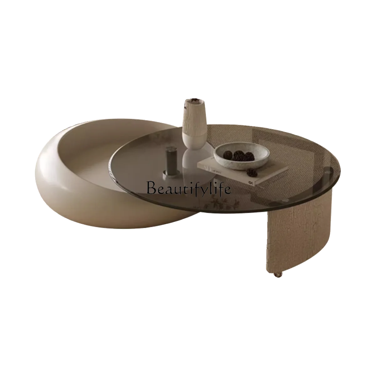 

Cream wind coffee table light luxury high-end glass Italian minimalist rotating round coffee table