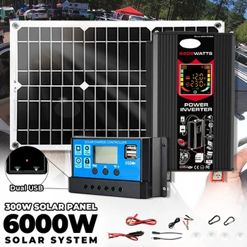 6000W Inverter 12V to 220V/110V 30A controller for car RV 300W solar panel smart charger camping solar series system combination