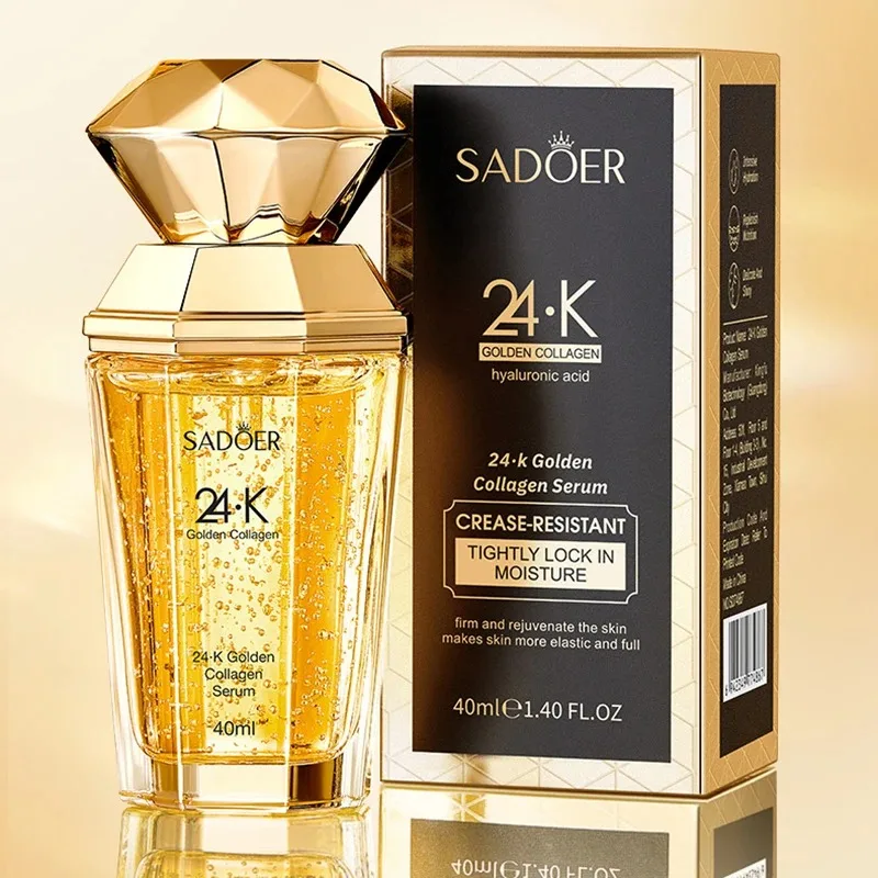 

Сыворотка для лица SADOER 24K Golden Collagen с коллагеном, увлажняющая, против морщин, омолаживающая, эссенция для ухода за кожей, в коробке.
