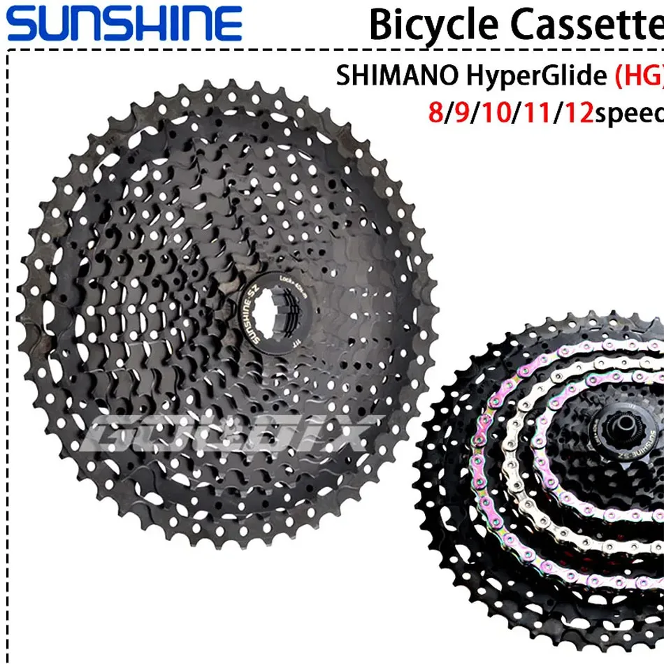 

SUNSHINE 8/9/10/11/12 Speed Black Cassette K7 9v-12v for Mountain Bike HG Structure Specification Mtb Sprocket Bike Parts