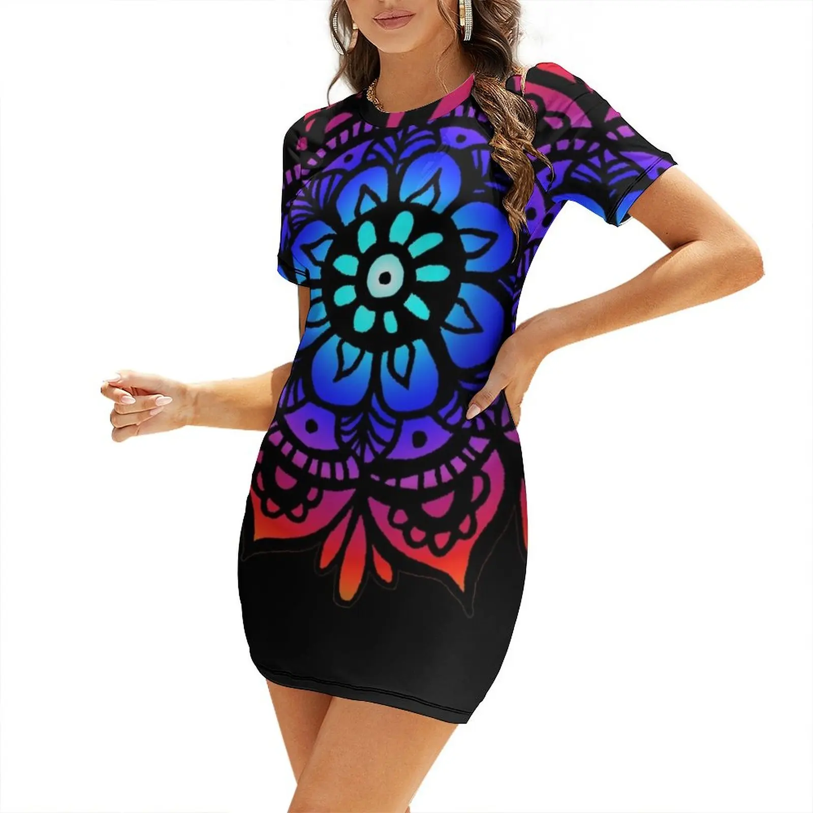 

Colorful Rainbow Mandala Short-Sleeved Dress african dresses for woman Dress for pregnant women Dress