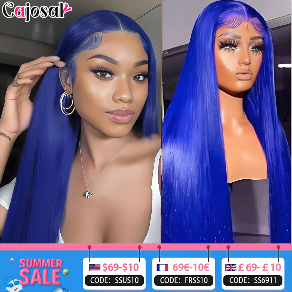 

250% 36 Inch Blue Straight Wig 13x4 Hdlace Front Wigs Body Wave Human Hair Wigs Pre-plucked Bl Ue Colored 13x6 Lace Frontal Wigs