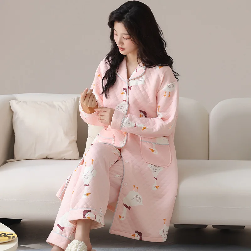 Autumn Winter Thick Warm Cotton Padded Maternity Nursing Sleepwear Sets Breast Feeding Pajamas Suits Pregnancy Home Lounge Wear