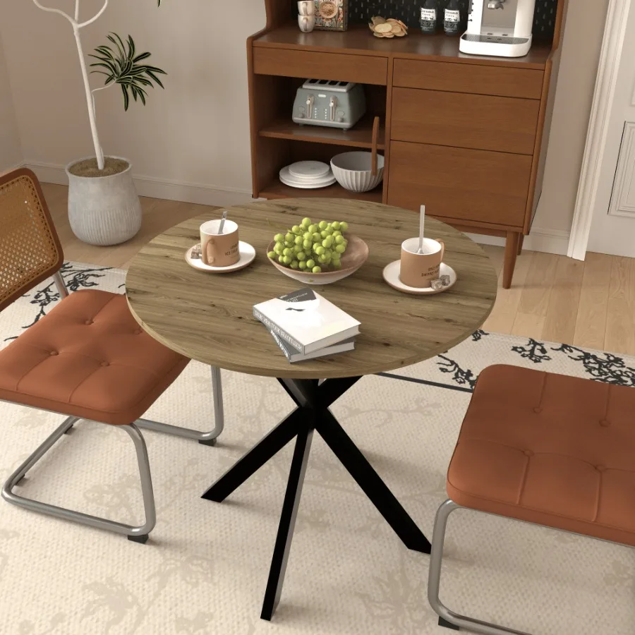 

31.5 Inch Round Dining Table Small Circle Kitchen Table with Metal Black Legs for 24 people Modern Dining Room Table
