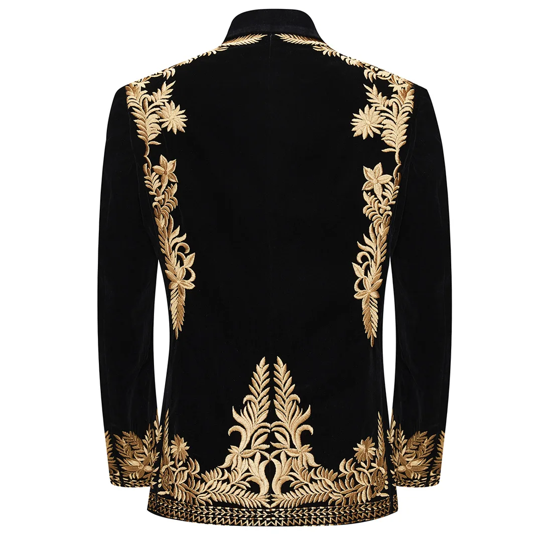 Luxury Men\'s Wedding Suit Jackets Gold Black Velvet Embroidery Blazers Single Button Groom Banquet Host Singer Stage Tuxedo Coat