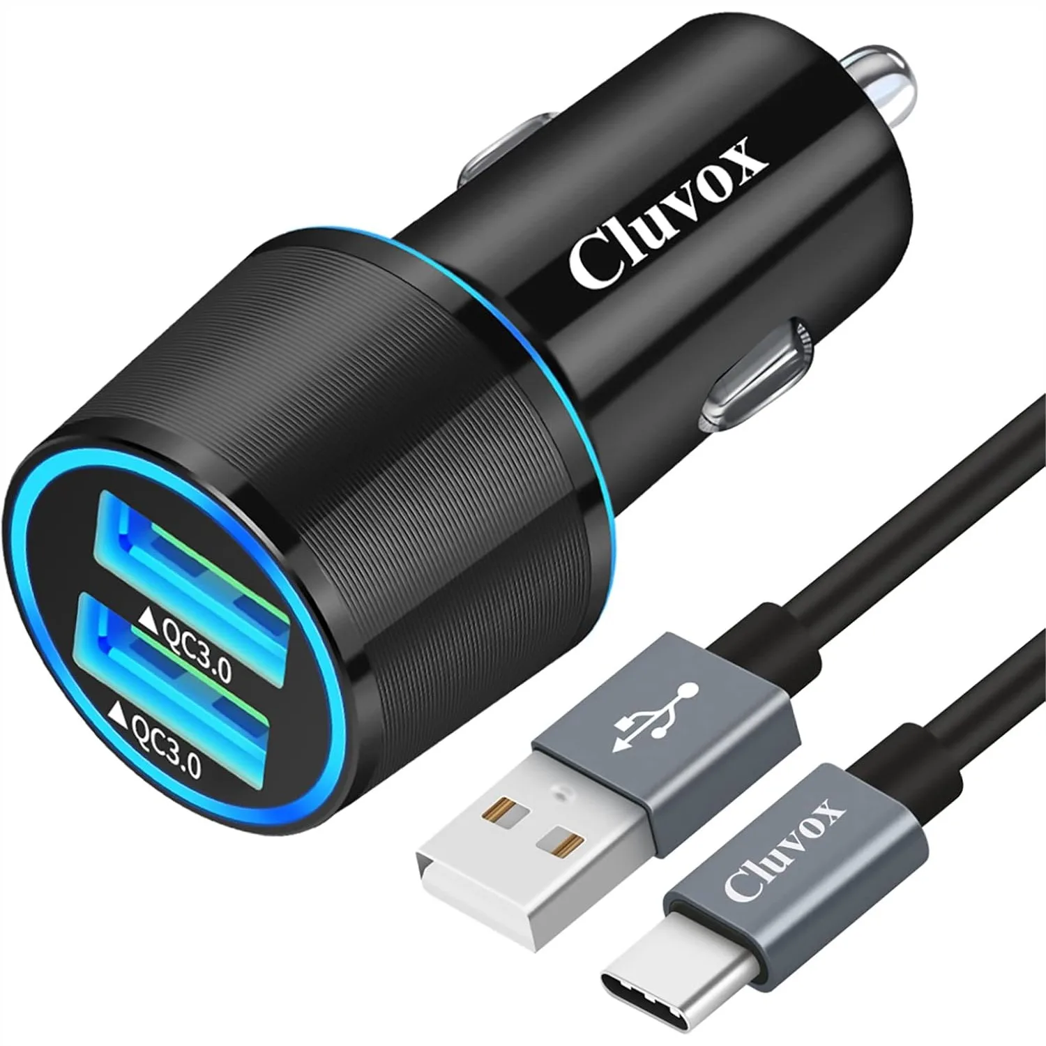 

Fast USB Car Charger with Quick Charge 3.0 and Type C Cable for Samsung Galaxy Phones - Efficient Dual Port Charging Solution