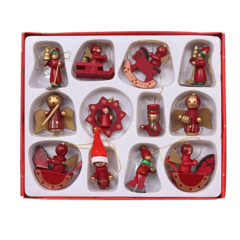 Cute Mini Christmas Puppet Creative Cartoon Wooden Santa Claus Pendant Handmade Reusable Christmas Tree Hanging Pendants