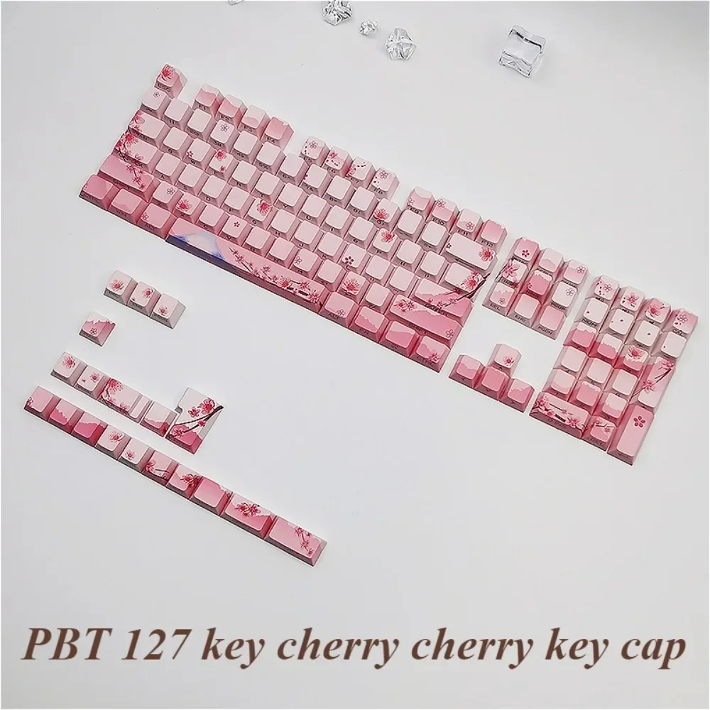 

Колпачки для клавиш PBT 127, высота вишни, колпачки для клавиш Cherry Powder, горячая сублимация, для механических клавиатур Cherry MX 104/87/61.