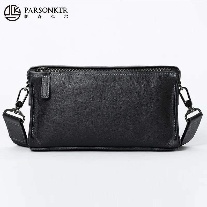 Genuine leather men's simple crossbody small bag, multi-purpose business clutch, commuter travel single-shoulder bag