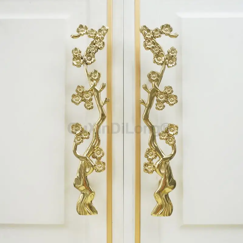 1PCS Brass Plum Blossom Branch Shape Long Handle Wardrobe Kitchen Cupboard Cabinet Drawer Door Pulls Furniture Handles ZO16