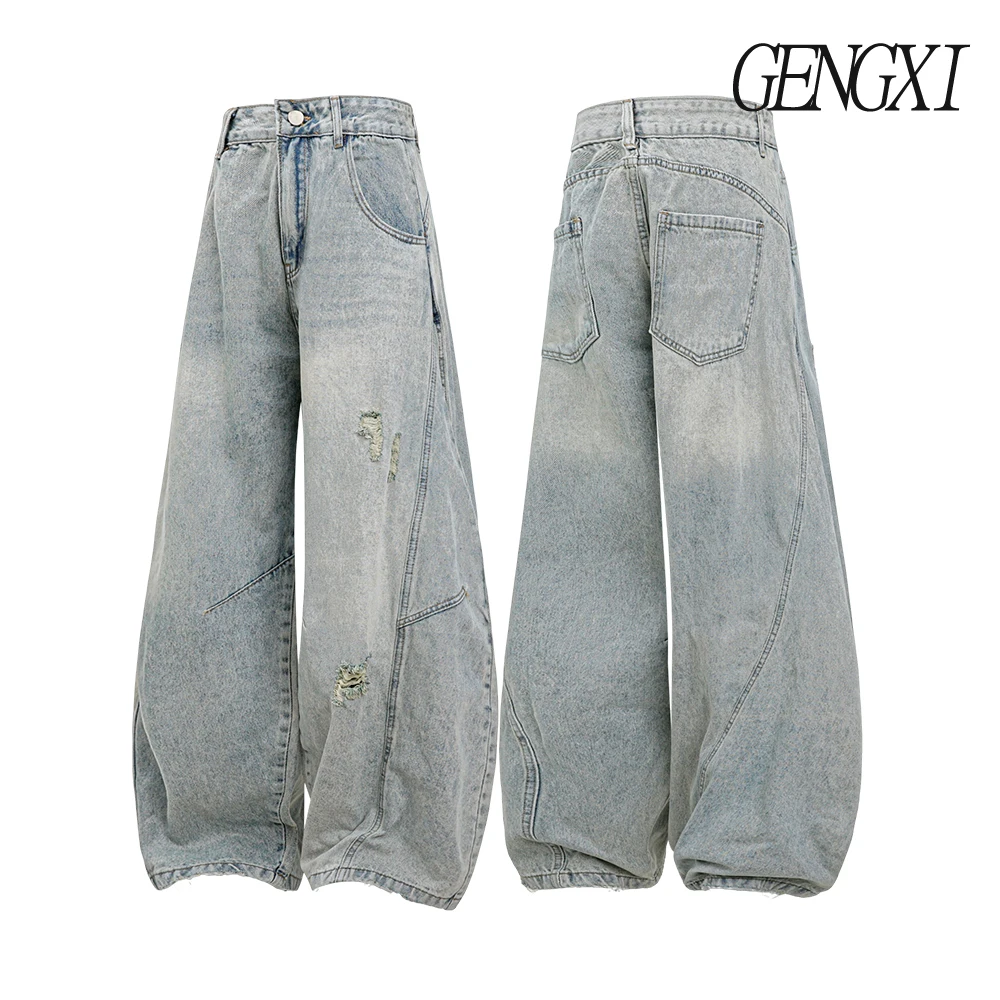 

Разработанные рваные уличные джинсы в американском стиле с изогнутыми ножками, свободные повседневные длинные брюки в стиле панк-шик High Street