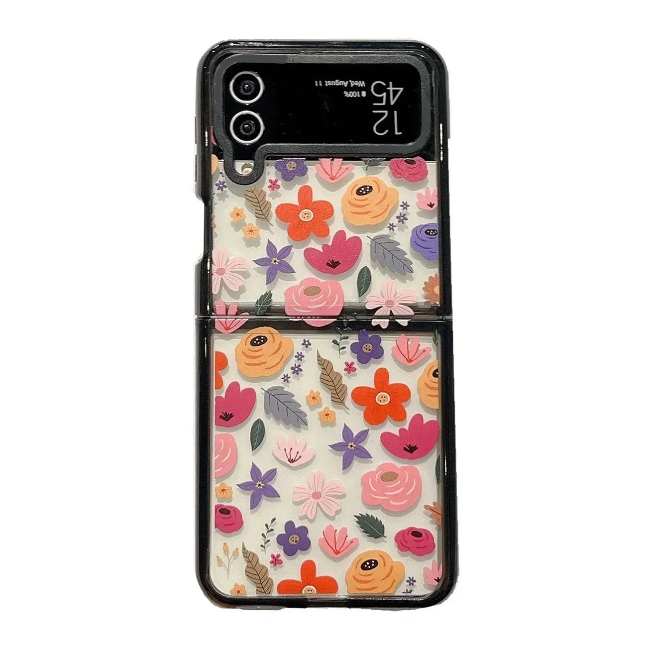 

Black Border Acrylic Flower Phone Case for Samsung Galaxy Z Flip 5 4 3 Back Cover for ZFlip3 ZFlip4 ZFlip5 Hard Case Shell