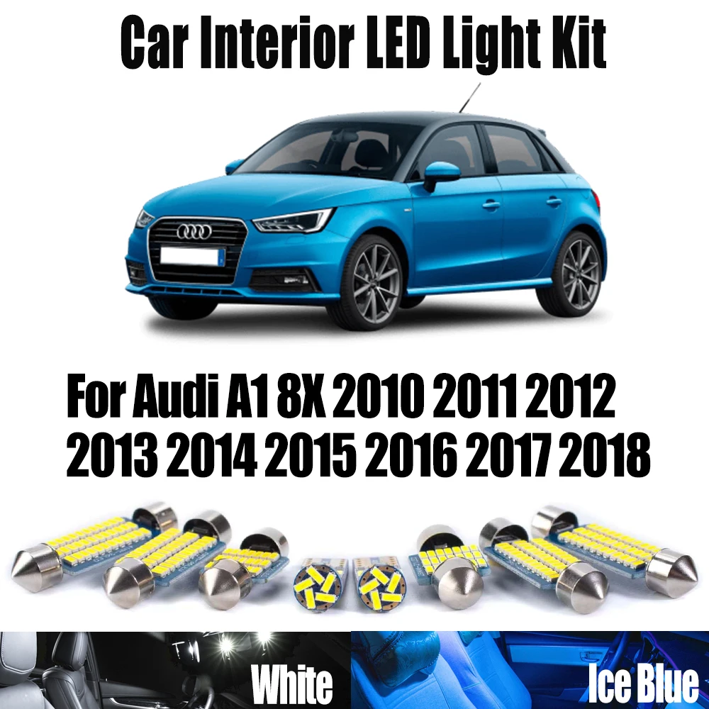 

8Pcs Vehicle LED Interior Map Dome Reading Trunk Light Kit Canbus For Audi A1 8X 2010- 2013 2014 2015 2016 2017 2018 Car Bulbs
