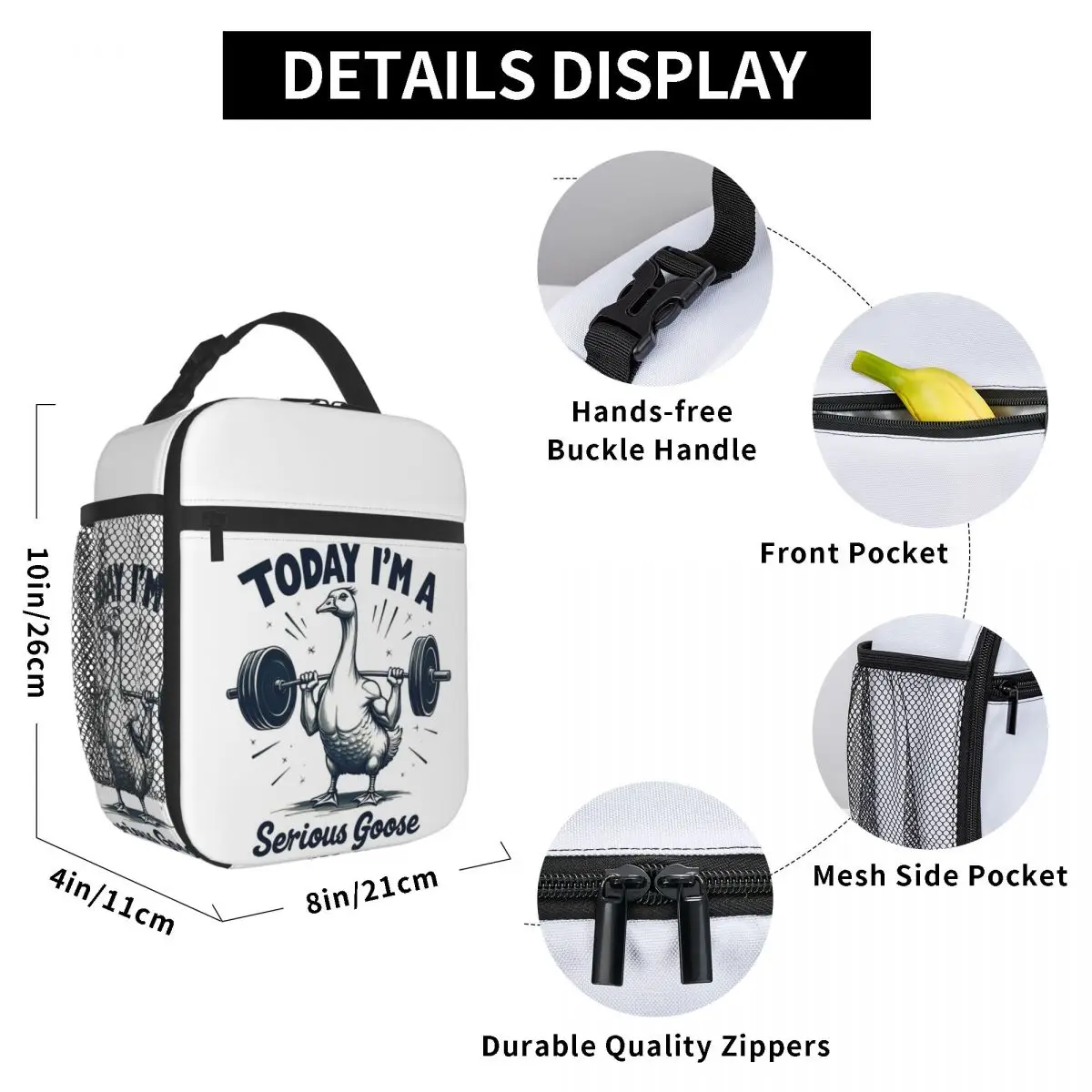 Today I'm A Serious Goose Lifting Weights Gym Insulated Lunch Bag for Women Office Cooler Thermal Food Box Tote Lunch Boxes