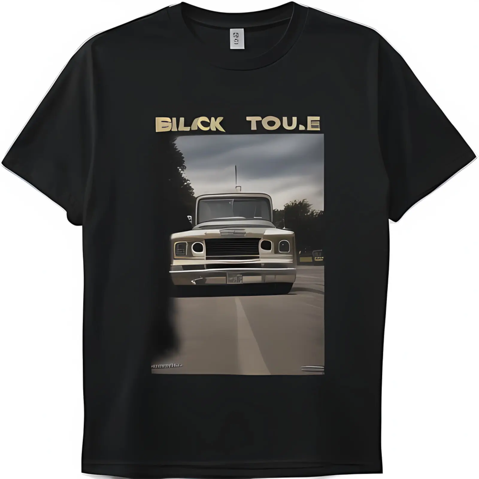 

Винтажная черная футболка с изображением грузовика и современным дизайном