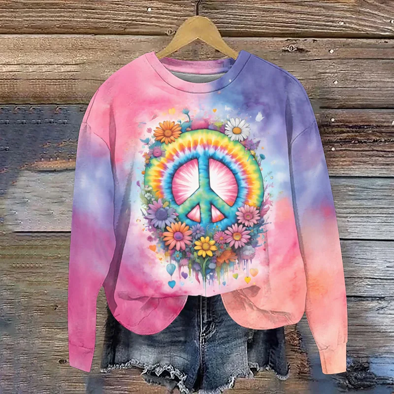 Vintage Peace And Love Floral Art Print Casual And Linen Shirt Women's Tops