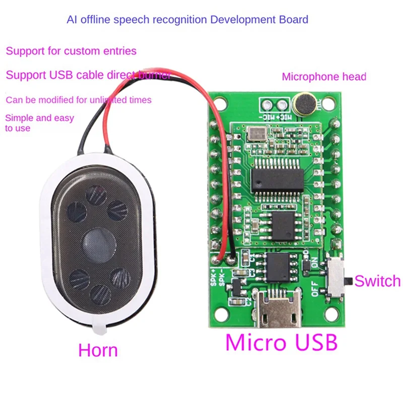 AI Intelligent Voice Recognition Module Offline Voice Control Module Voice Control Development Board Adapter