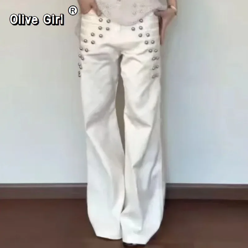 Olivegirl Women's Denim Jean Trousers Clothes Grunge Cleanfit Baggy Pants Y2K Abi Harajuku 2000s American Retro Wide Leg Long