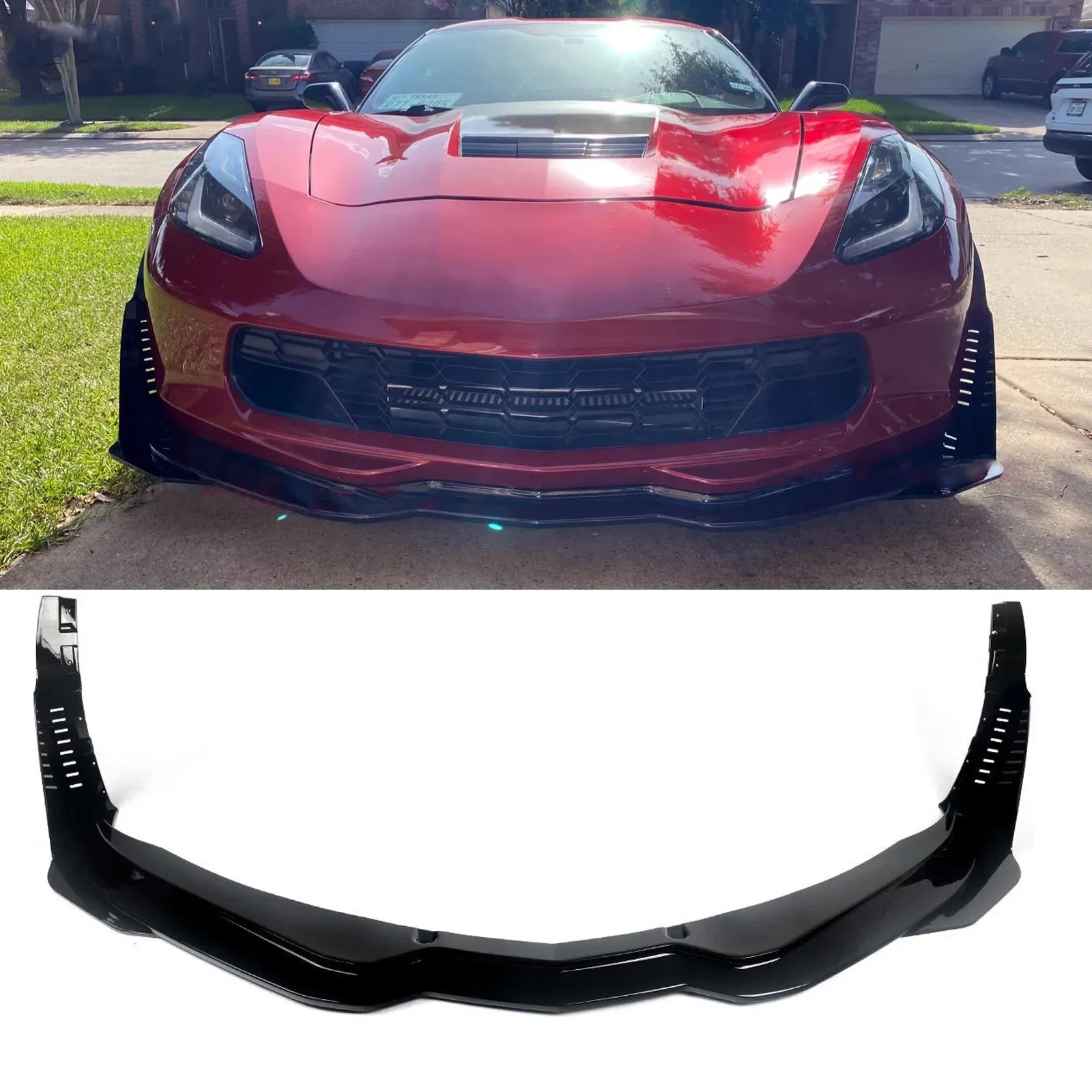 Car Front Bumper Lip&Side Winglets Spoiler Splitter For Chevy 2014-19 Corvette C7 Z06 Stingray Z51 Stage 3 Style Car Accessories