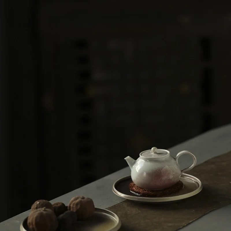 ★Jingdezhen Ceramic Dry Teapot Platform Tea Tray Tea Pot Base Retro Style Japanese Lotus Leaf Pot Tray Tea Cake Tray Fruit Plate