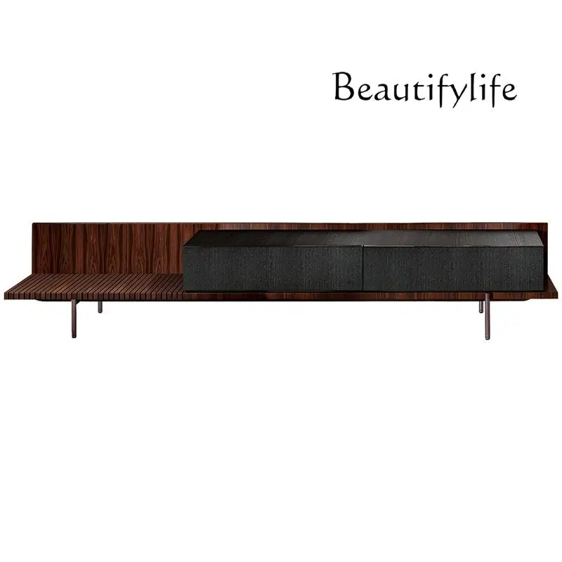 

minimalist solid wood TV cabinet, modern minimalist side cabinet, high-grade stainless steel short cabinet can be customized