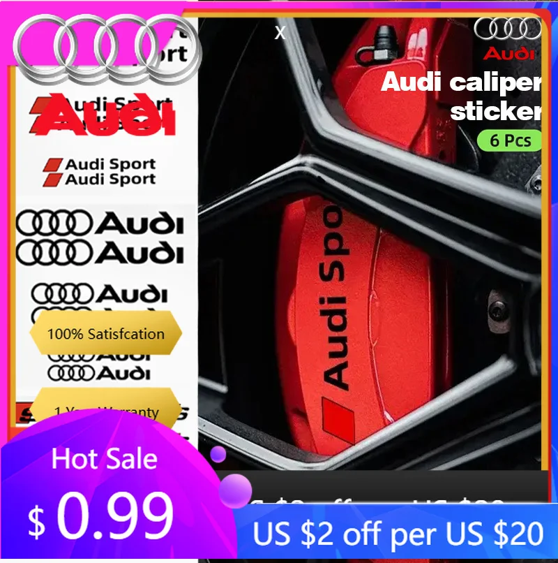 Автомобильная наклейка, горячая для Audi A4L A6L Q5 Q7 Q3 A3 A4 Q8 Q5L Q2L S3 sline quattro RS, автомобильный тормозной суппорт, термостойкая наклейка Автомобильная наклейка, горячая для Audi A4L A6L Q5 Q7 Q3 A3 A4 Q8 Q5L Q2L S3 sline quattro RS, автомобильный тормозной суппорт, термостойкая наклейка